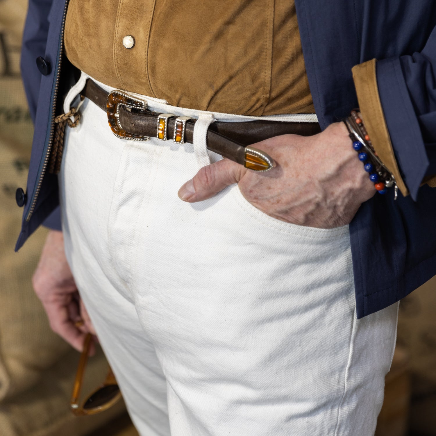 Silver Ostrich x MJ: Western Belt "Colorado" made from Dark Brown Calfskin - handmade